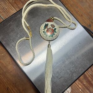Red Rose Cloisonné Tassel Necklace